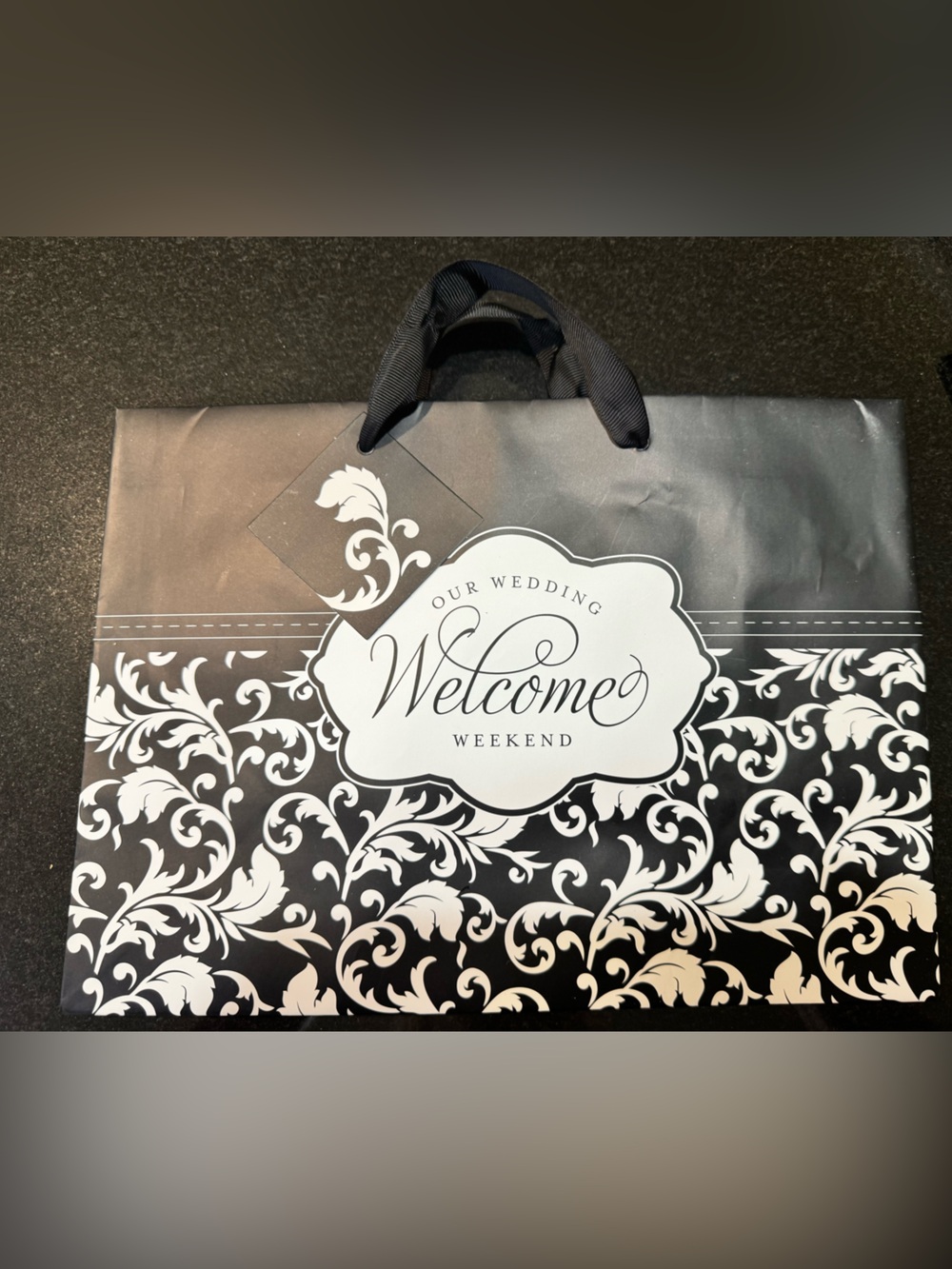 Wedding/Rehearsal dinner gift bags. Black/white floral pattern. 12 NWT. 11”by 8”